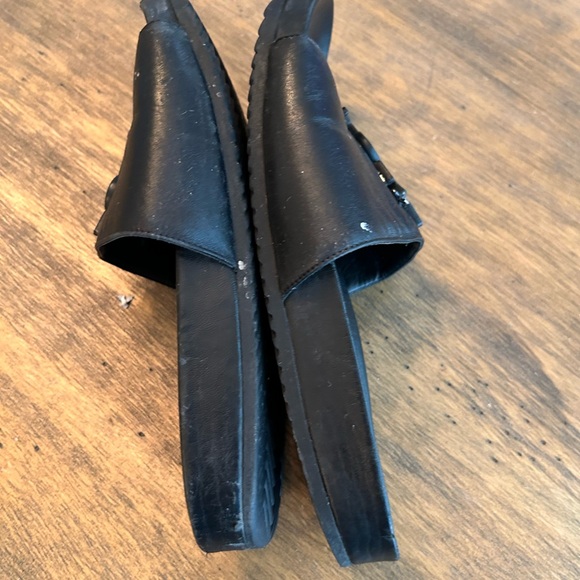 YSL Saint Laurent Joan Logo Slides Sandals Black Leather Sz 37.5 FAIR - Picture 9 of 14